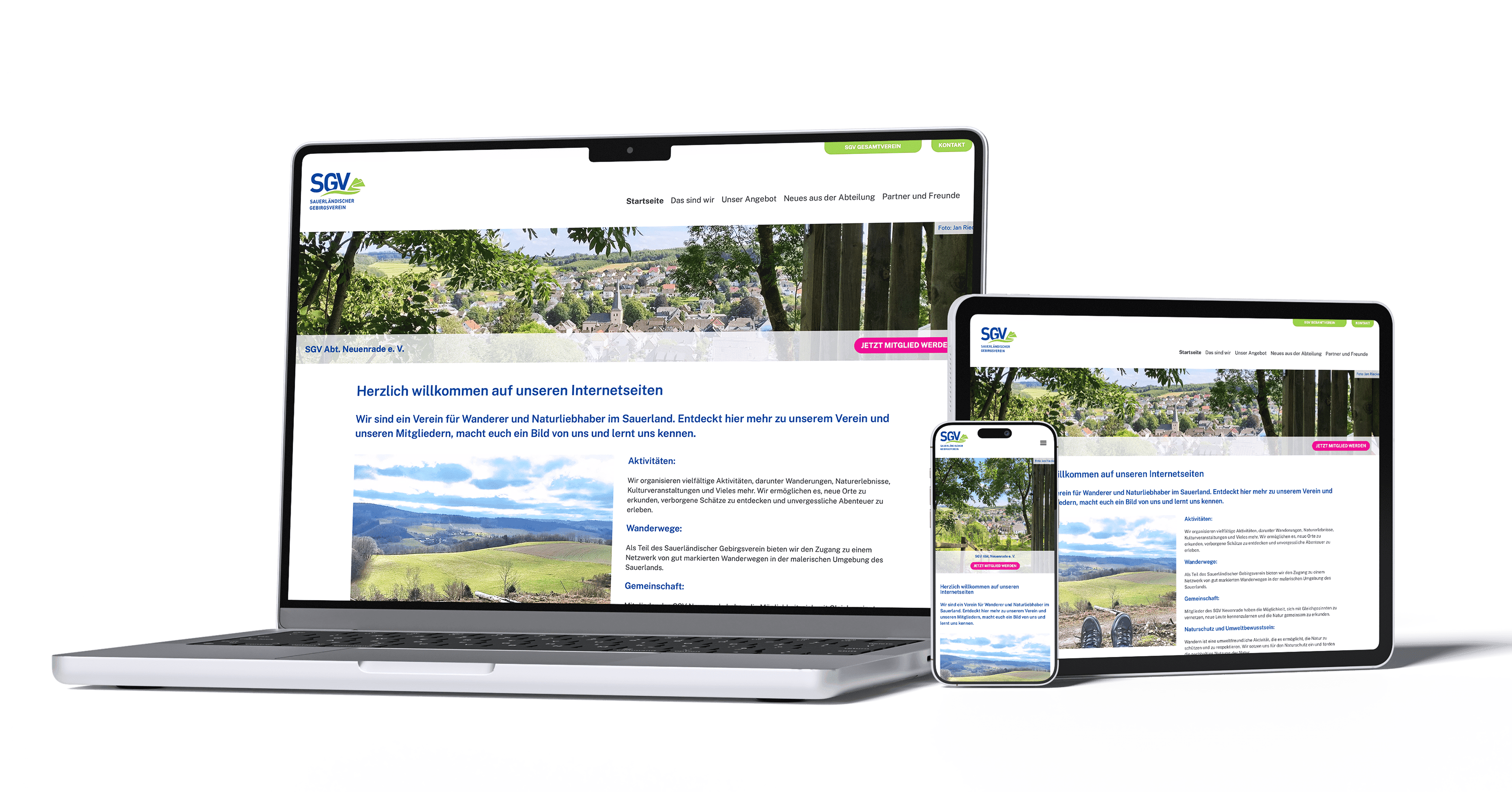 Eine SGV-Abteilungswebsite auf Laptop, Tablet und Smartphone